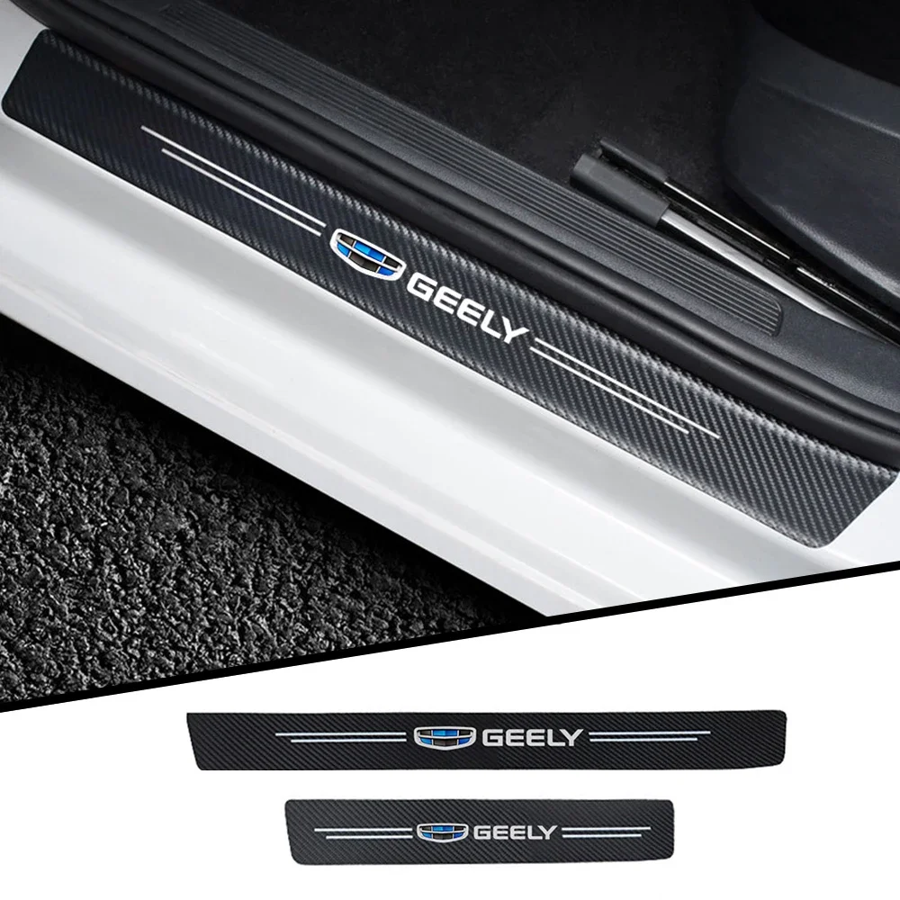 4pcs car Sticker door carbon leather Fiber Sill Plate For geely atlas coolray mk cross emgrand GS GL styling accessories