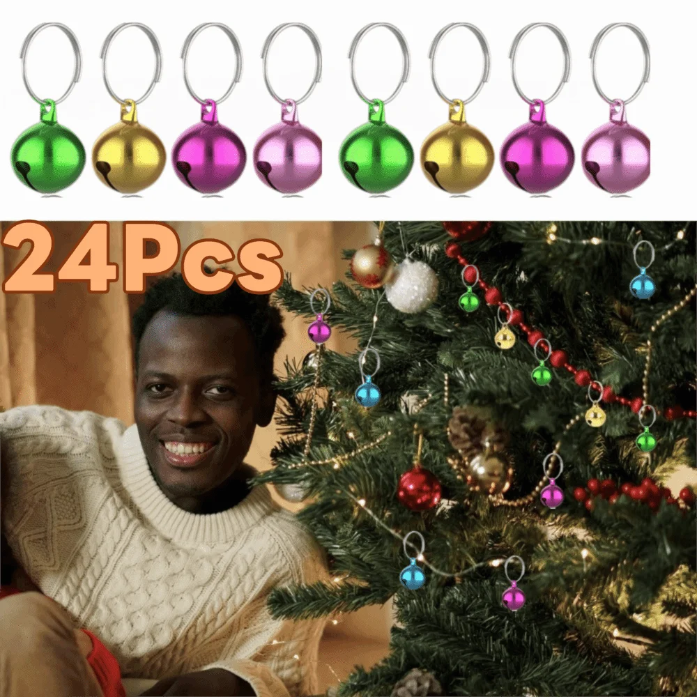 

24Pcs Vintage Christmas Bell 14mm Horizontally Open Design Xmas Tree Hanging Bells Jingle with Ring Pet Necklace Bells Party