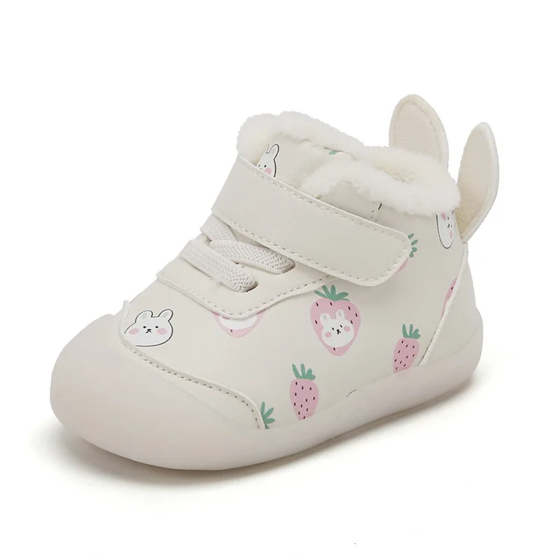 Bottes de neige coordonnantes pour nouveau-né, chaussures de marche pour bébé fille, bottes de rinçage, chaussures en coton à semelle souple, bottes courtes en peluche, hiver