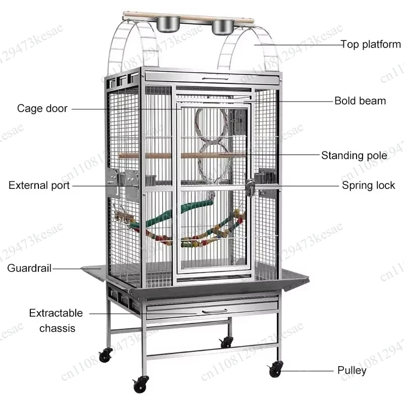 Stainless Steel Parrot Cage 51x61x152cm Large Breeding Wheels Horizontal Bars Removable Tray for Medium Large Parrots