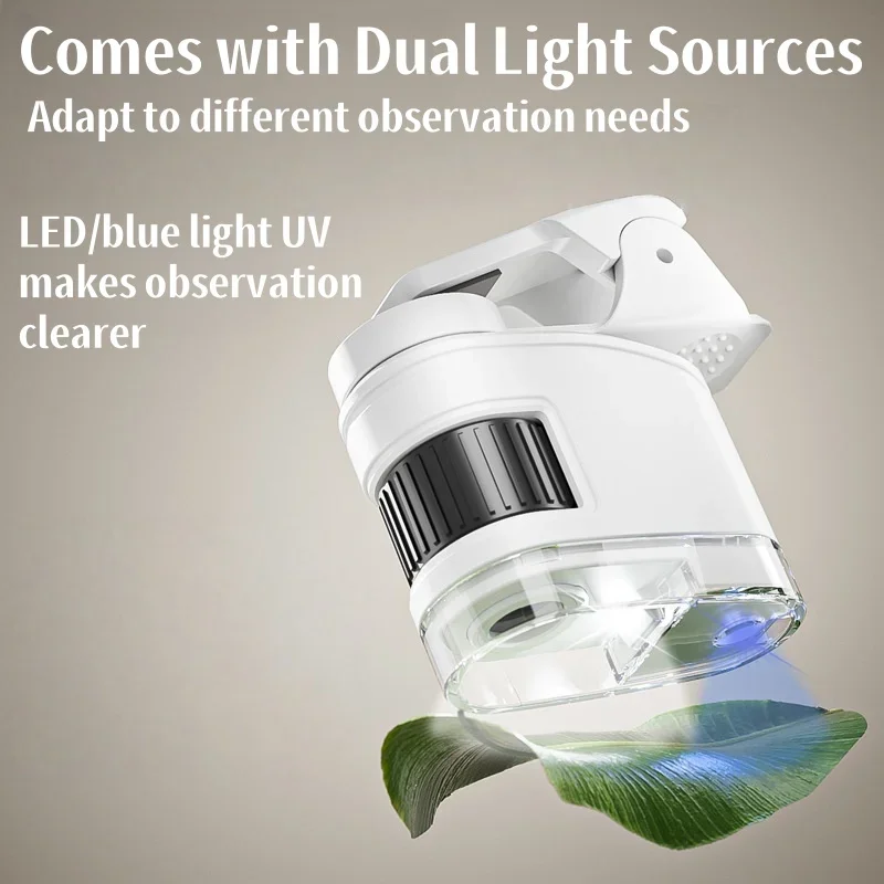 1pc 60X Mini Optical Microscope with Mobile Phone Clip for Observing Plants Currency Printing Handheld Portable Puzzle Toy Gifts