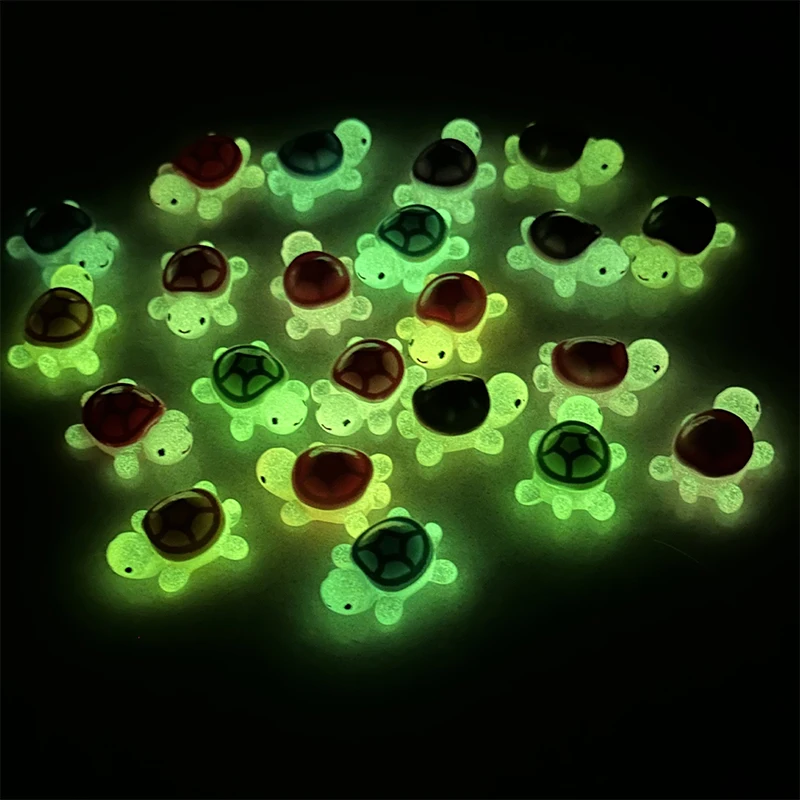 DIY Home Desktop Decoration 10Pcs Cute Cartoon Mini Luminous Turtle Resin Miniature Figurine Ornament Micro Landscape Decoration