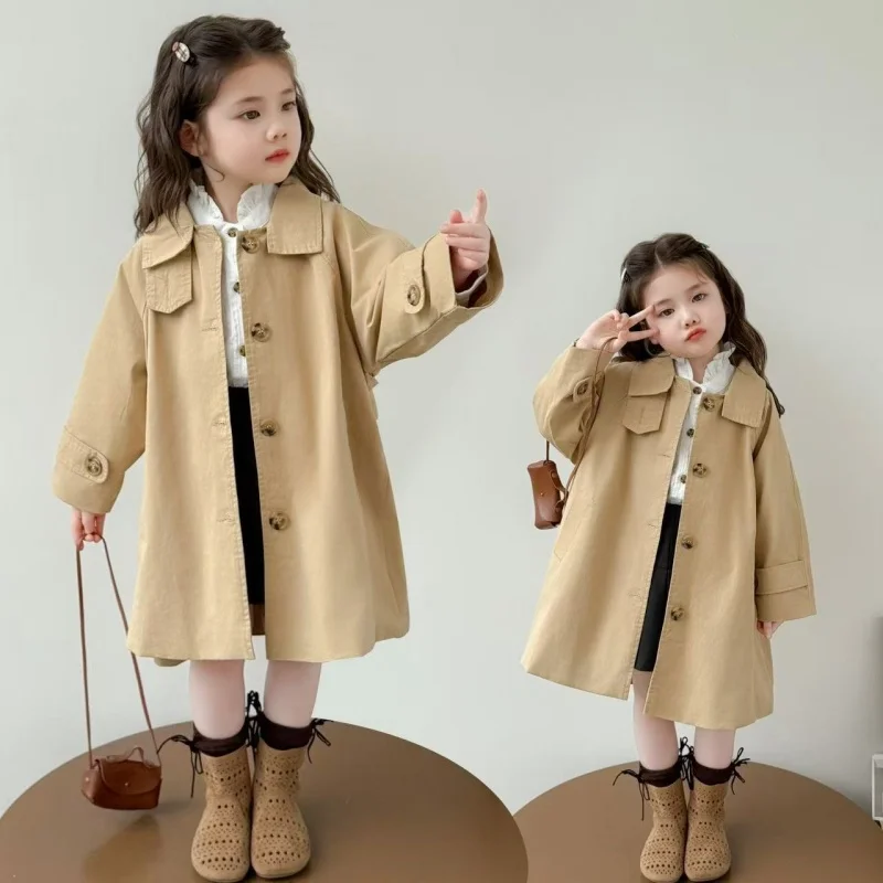 

Girls Mid-Length Solid Color Trench Coat 2026 New Korean Style Fashion Trendy for Baby Toddler Girls Spring Autumn Outerwear