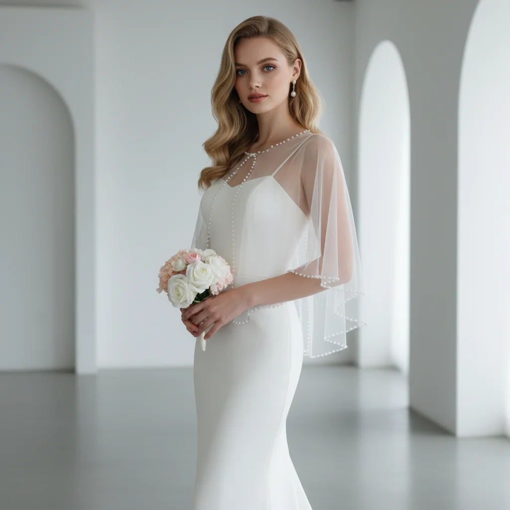 

Съемная накидка с жемчужной отделкой, элегантная простая свадебная накидка для свадебного платья, вечернего платья, для торжественных мероприятий GP24