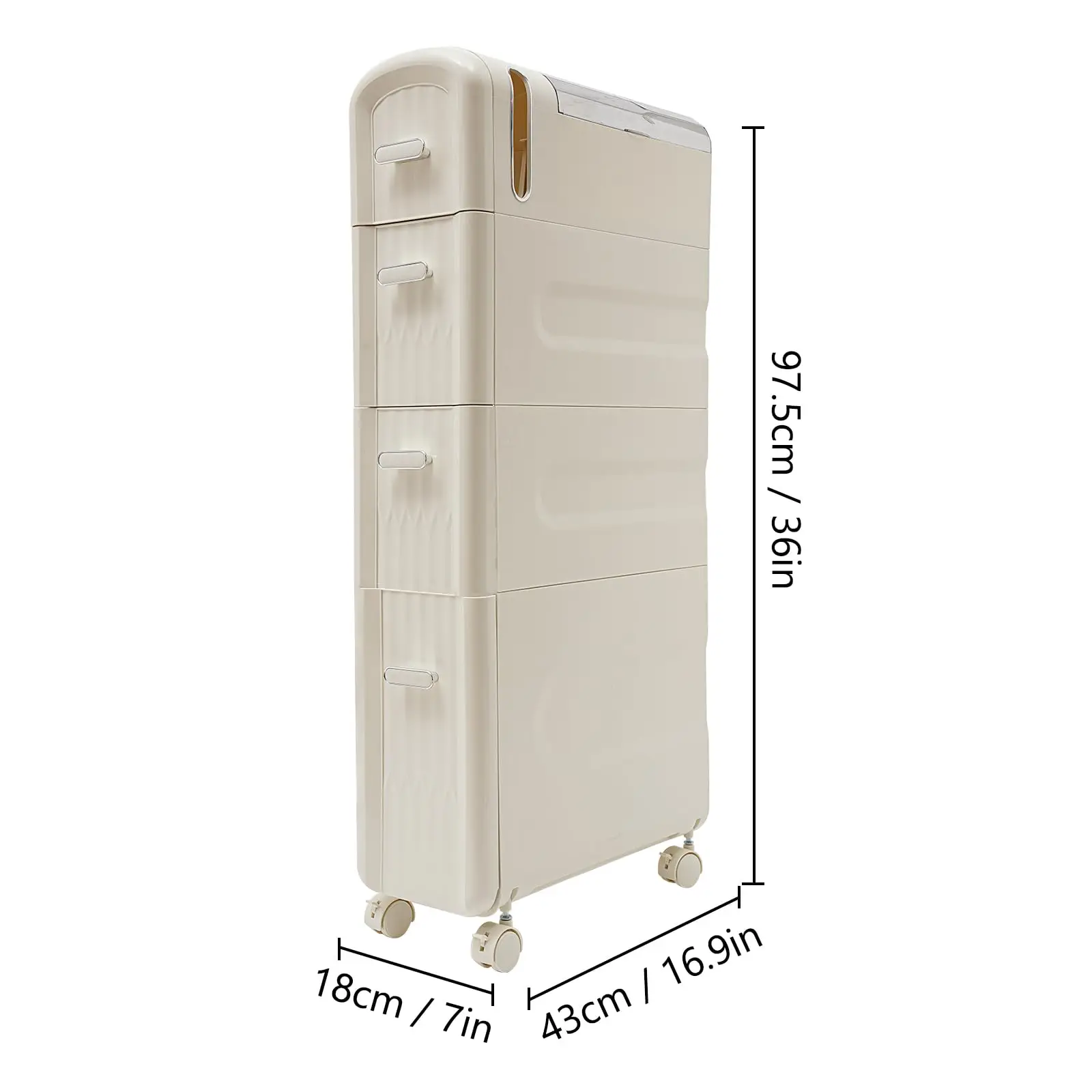 Bathroom Slim Storage Cabinet, 4-Tiers Narrow Organizer with Casters and Drawers Toilet Paper Holder Rolling Utility Cart for Sm