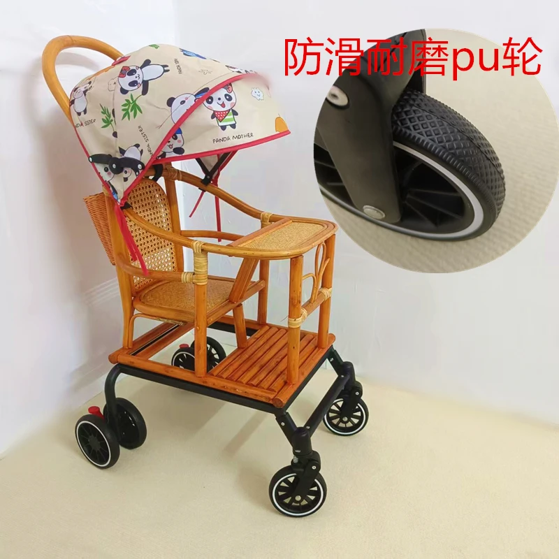 Summer bamboo and rattan baby stroller baby cart out hand push children seated
