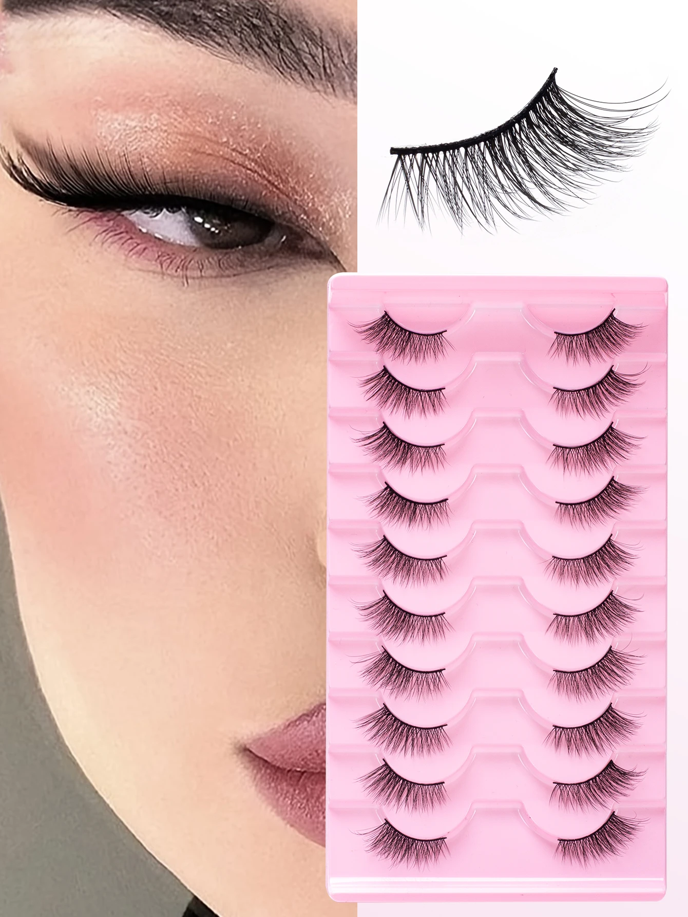 10 Pairs Half Eyelashes Natural New Faux Mink Cat Eye Lash Wispy Fluffy Soft False Lash Extension Makeup Tool