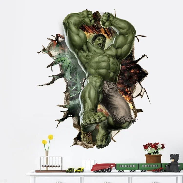 Disney Marvel Avengers Anime Figures Hulk 3D PVC Wall Stickers Room Decoration for Children's Bedroom Kindergarten Birthday Gift