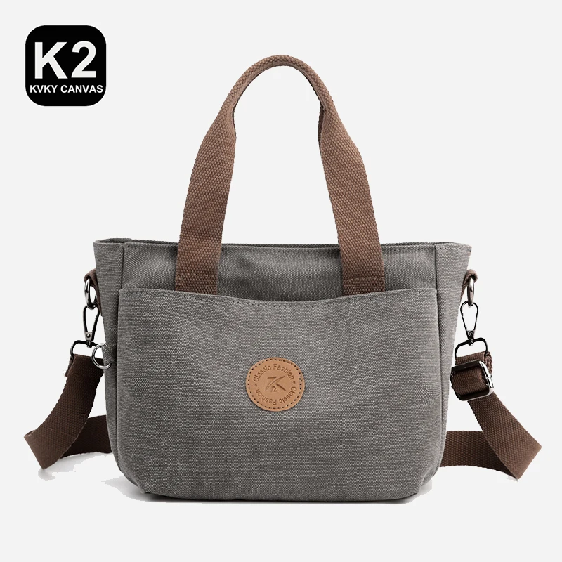 Borsa a tracolla in tela da donna KVKY borsa a tracolla Casual da donna di design in tinta unita borsa da spiaggia riutilizzabile in cotone di qualità