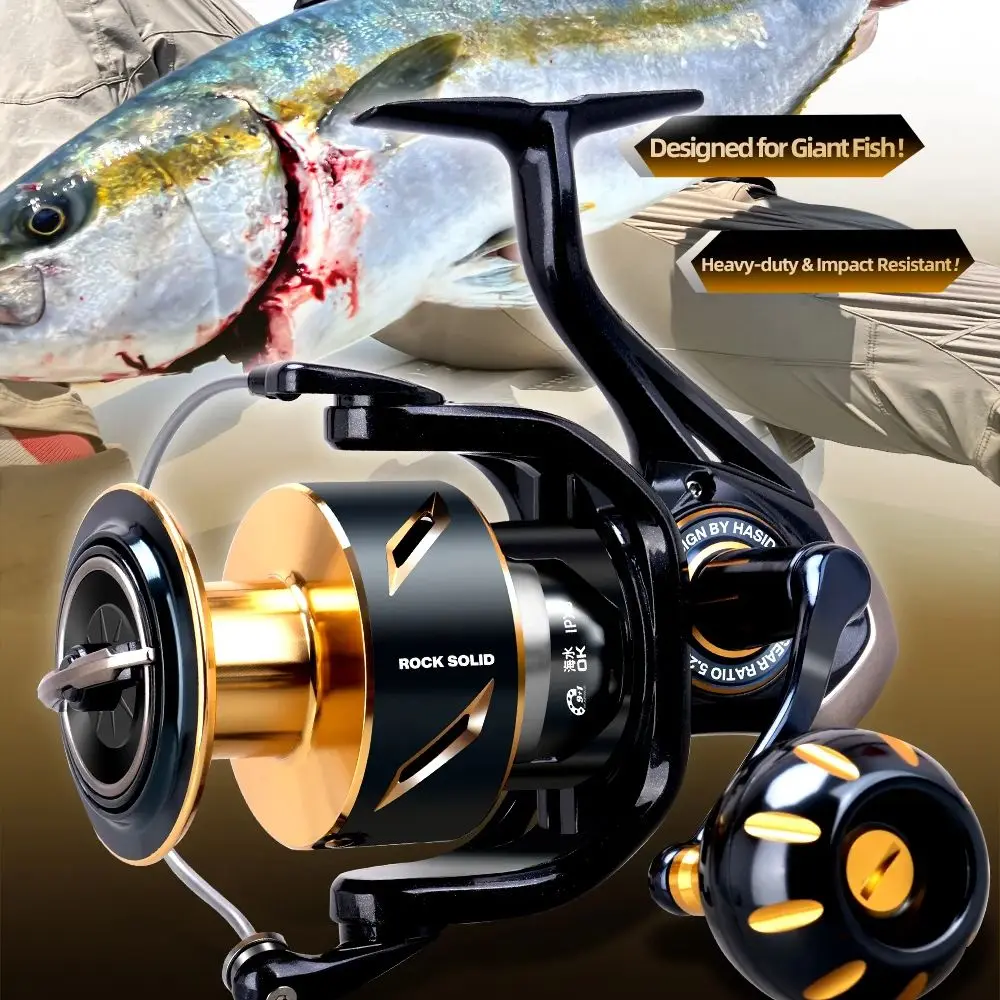 

HISTAR Rock Solid Spinning Fishing Reel Heavy Duty for Saltwater 8000 Full Metal Body and Nylon Frame 30KG Max Drag