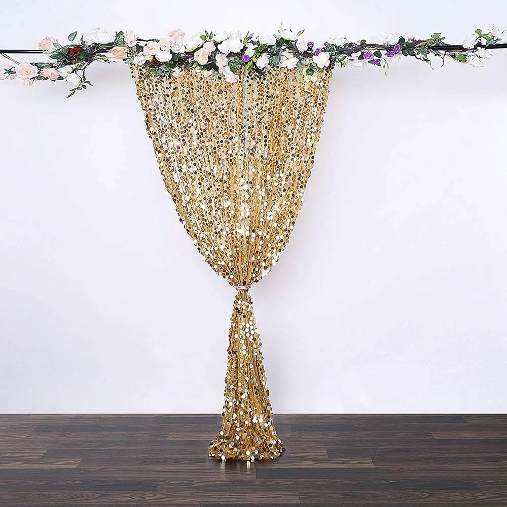 2FTx8FT 18mm Large Sequin Backdrop Curtains Glitter Background Sparkly Gold Curtains for Wedding Sequence Backdrop Stage Decor