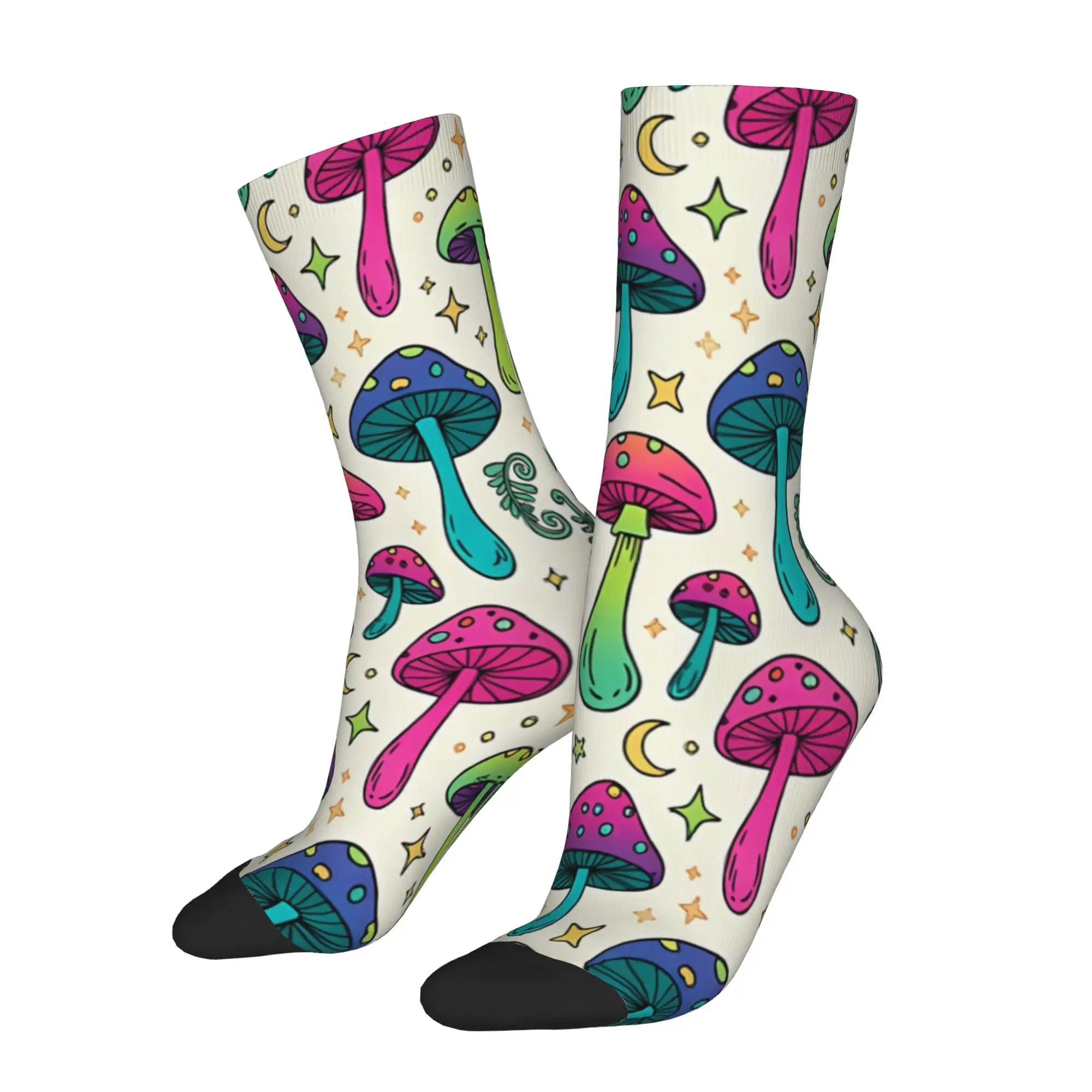 

1 Pair Funny Sock Colorful Mushrooms Psychedelic Hip Hop Seamless Pattern Printed Men Crew Socks Casual Men's Socks