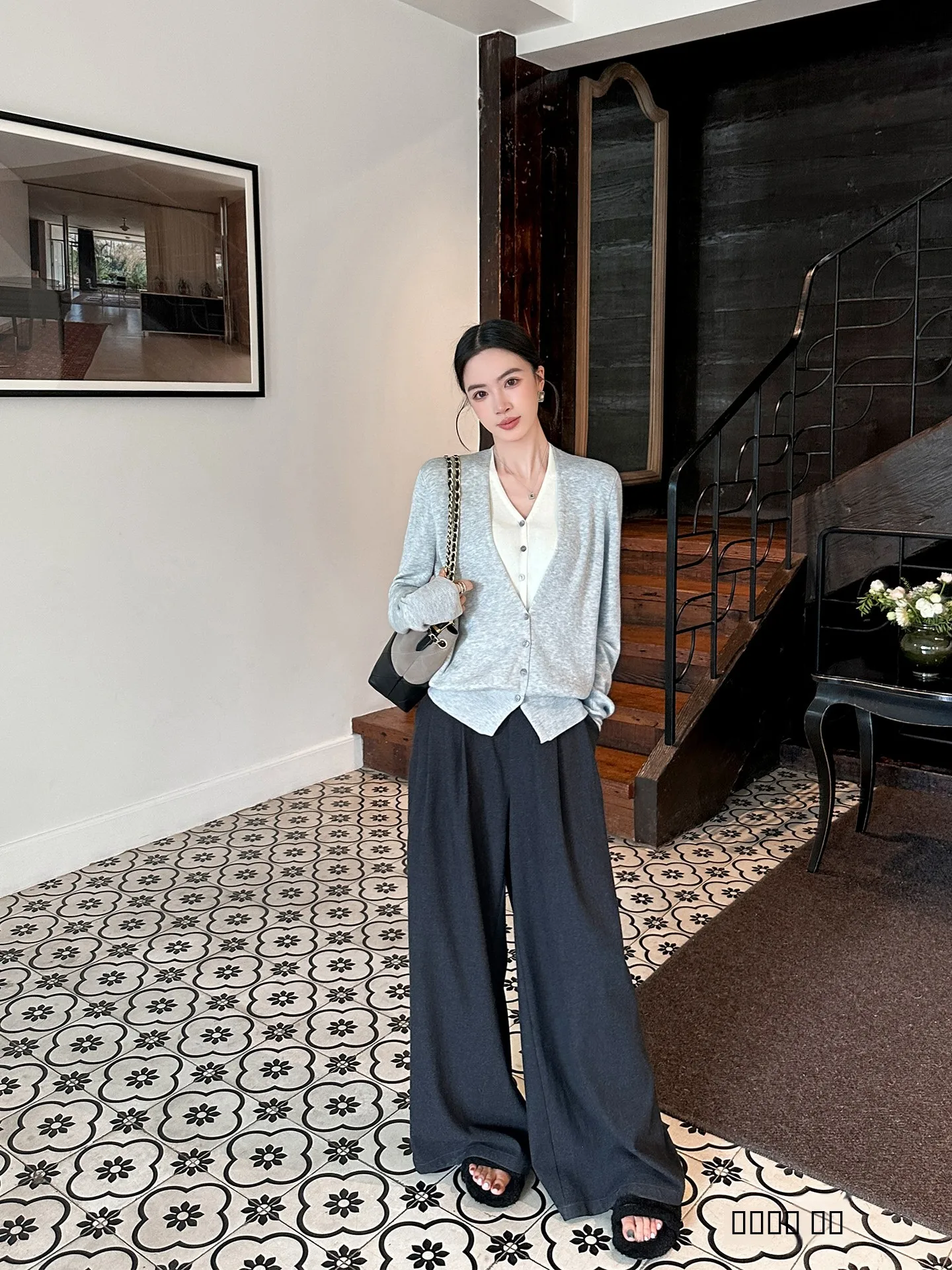 

High Waist Loose Casual Straight Leg Pants Women's Deep ey Spring New Sle Versatile Comfortable Cotton Blend Trousers