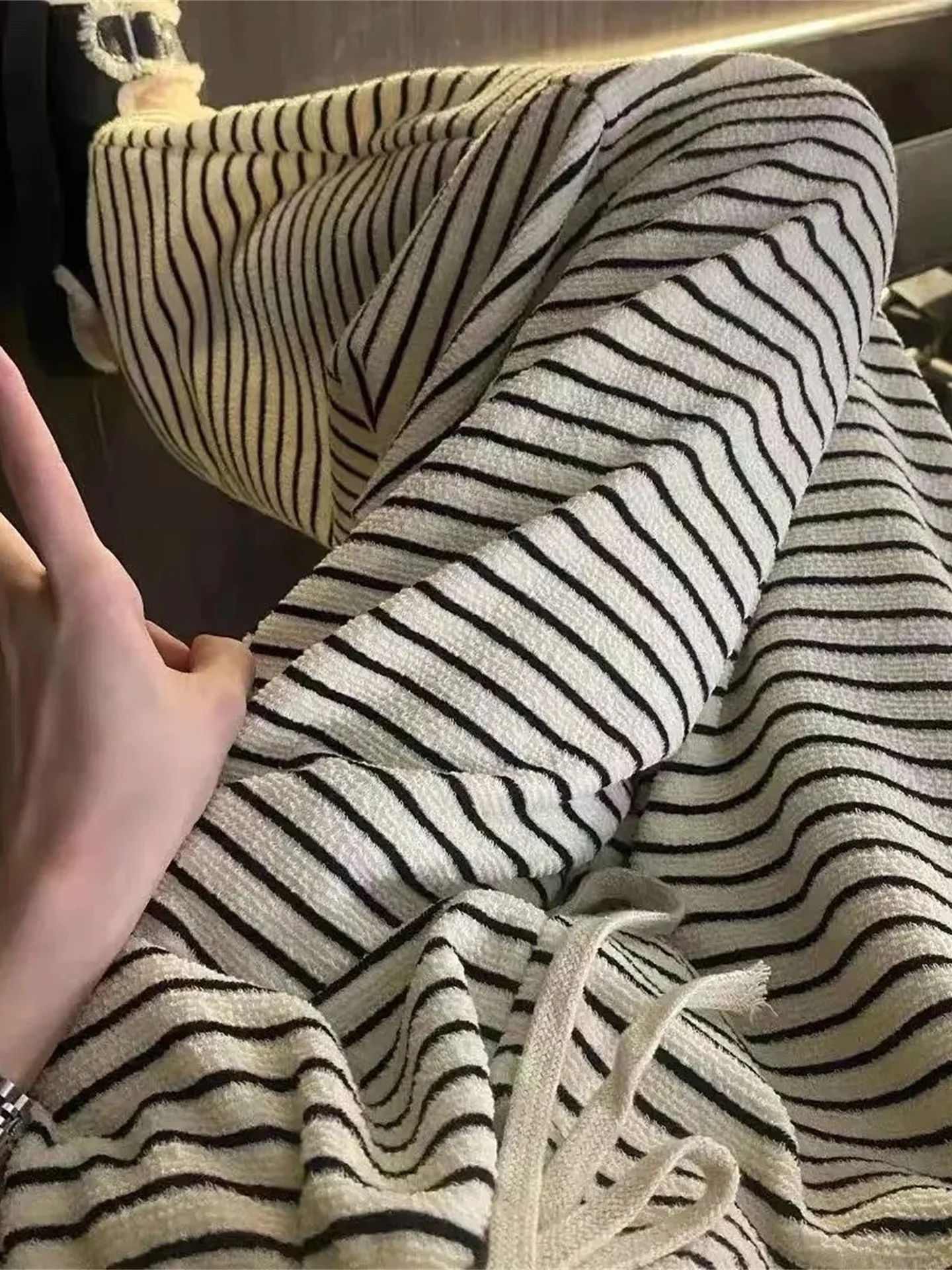 

Удобные женские брюки с высокой талией, в полоску, широкие, свободного кроя, осенне-зимние, повседневные, в пол