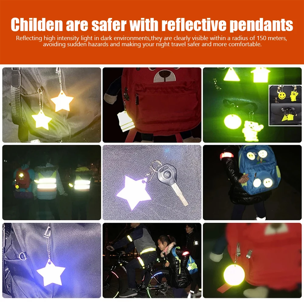 Safety Reflector Pendant Super Bright Stars Children\'s Pendant Keychain for School Bag Backpack Decoration (6 Colors)