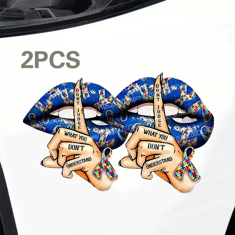Creative Blue Lipstick Stickers Autism Awareness Ribbon Don't Judge Vinyl Decals for Laptops Guitars Cars Phone Q88