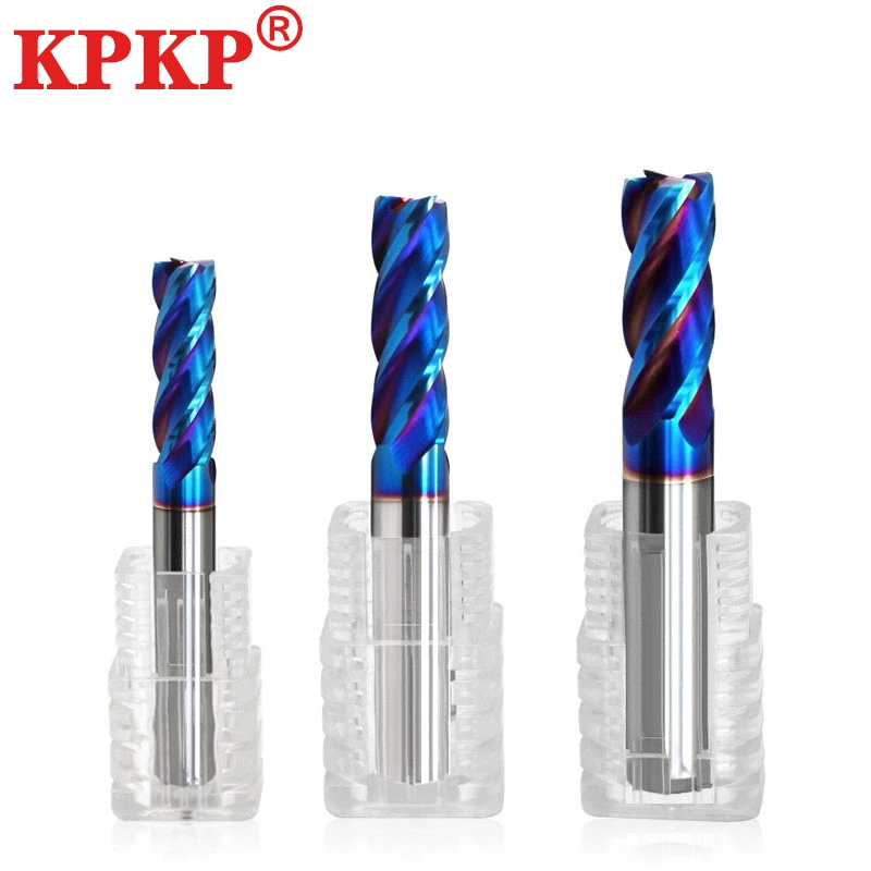 HRC65 Blue Nano Coating Milling Cutter 4-Flute Tungsten Steel Carbide CNC lengthening Machine Machining Flate Endmills Tools