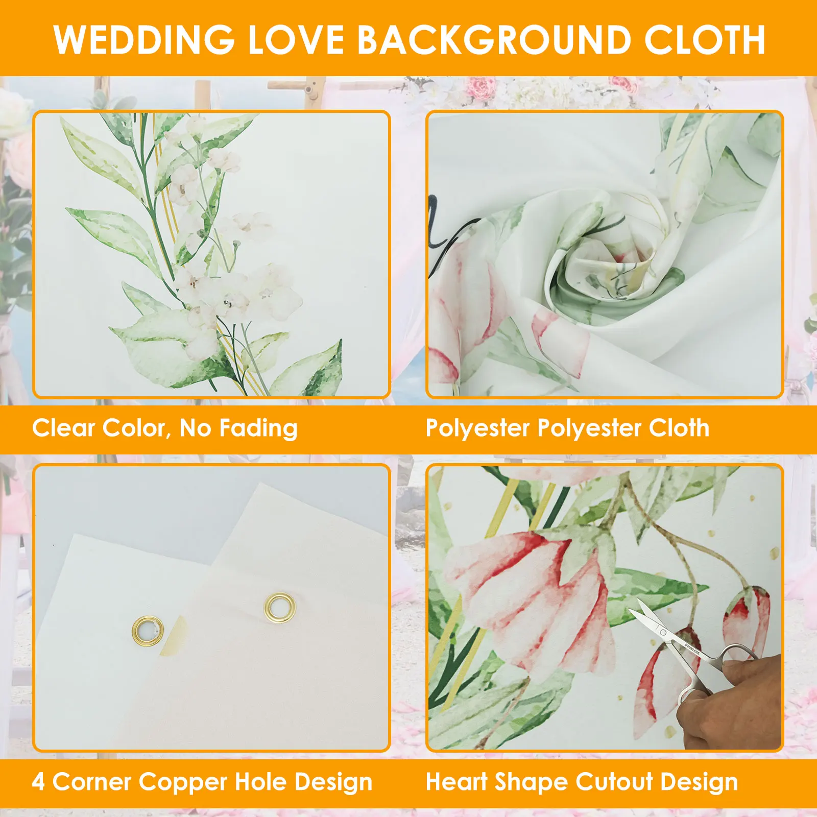 2Pcs Wedding Sheet for Cutting Out Heart Bed Sheet with Scissors and 6M Rope Decorative Wedding Background Cloth Polyester Cloth