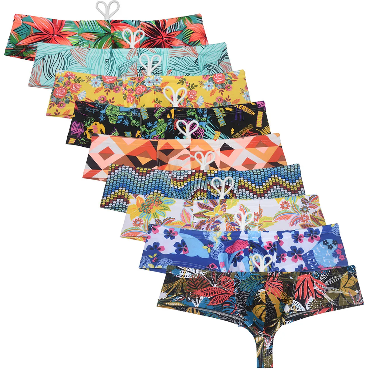 

Мужские плавки-брифы быстросохнущие, с завязками, с принтом, укороченные, с низкой посадкой, эластичные, для плавания