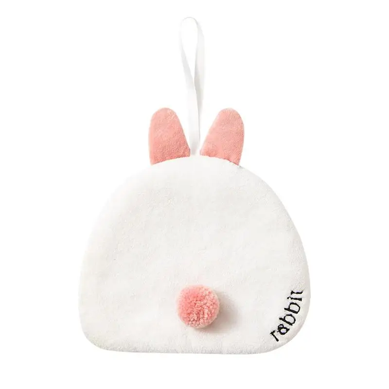 Soft Coral Velvet Cute Bunny Hand Towel Super Absorbent Hanging Towelette Home Decora Hand Towel Kitchen Bathroom Supplies