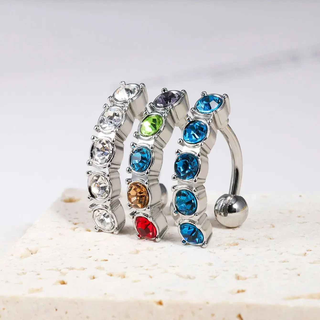 ثقب زر البطن الكريستالي من الفولاذ المقاوم للصدأ ، استرخى ، زهرة ، فاك ، عكس ، حلقات السرة ، العصرية ، الملحقات #2