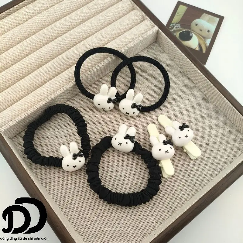 Cute Miffy Bunny Bow Hair Tie, Black Cartoon Duckbill Clip Hair Rope, Ins Style Girl Hairband for Besties view 2
