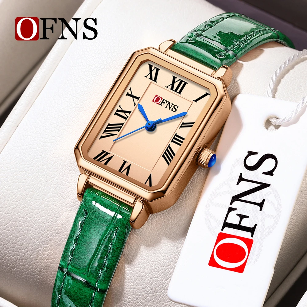 OFNS جديد 1552 ساعة كوارتز نسائية فاخرة مربعة بمقياس روماني مقاومة للماء ساعة كوارتز نسائية عصرية 2026
