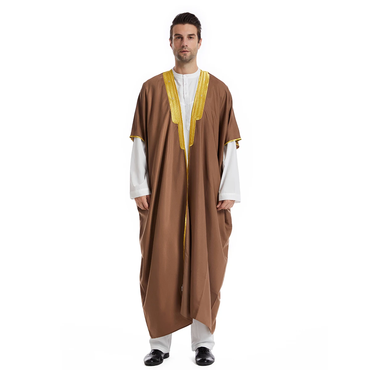 Thobe Jubba-cárdigan de algodón bordado Abaya para hombre, vestido abierto frontal, ropa musulmana, Dubai, Turquía, TH829