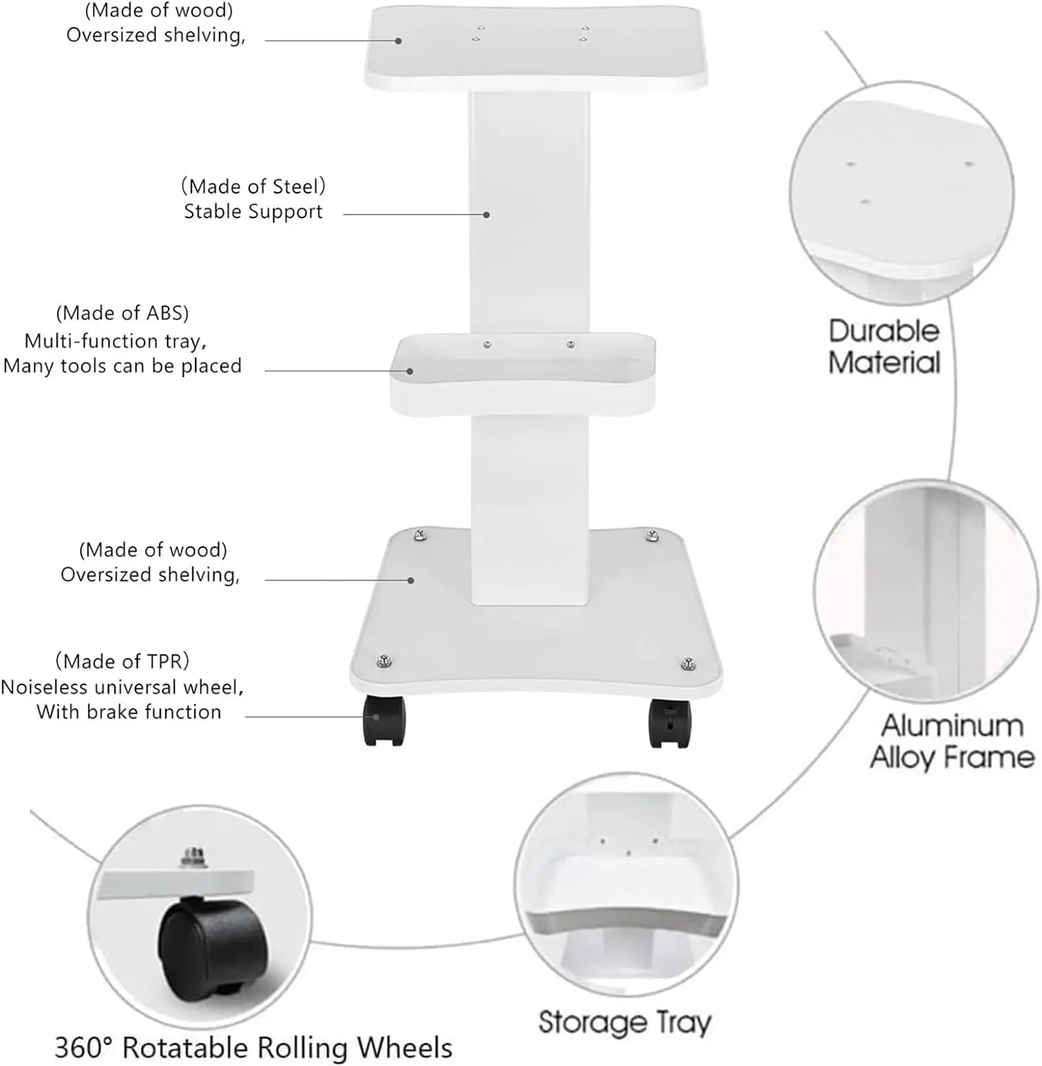 Многофункциональная подставка для тележки для салона красоты, тележка на колесиках, тележка для салона красоты, удобная тележка для косметического оборудования, максимальная нагрузка 40 кг