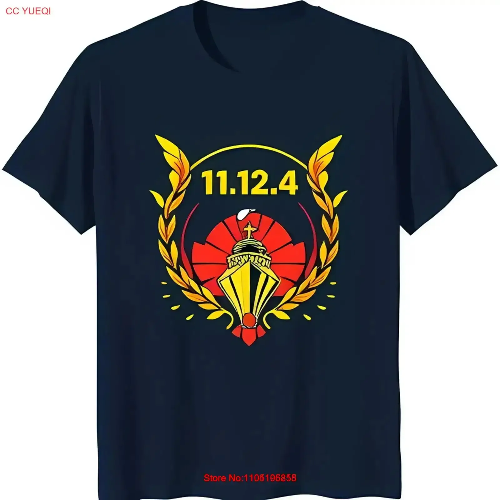 

Men's Black T Shirt with Bold Ship and 11 12 4 in Yellow Circle vintage Washed Unisex Casual Soft homme streetwear Stylish