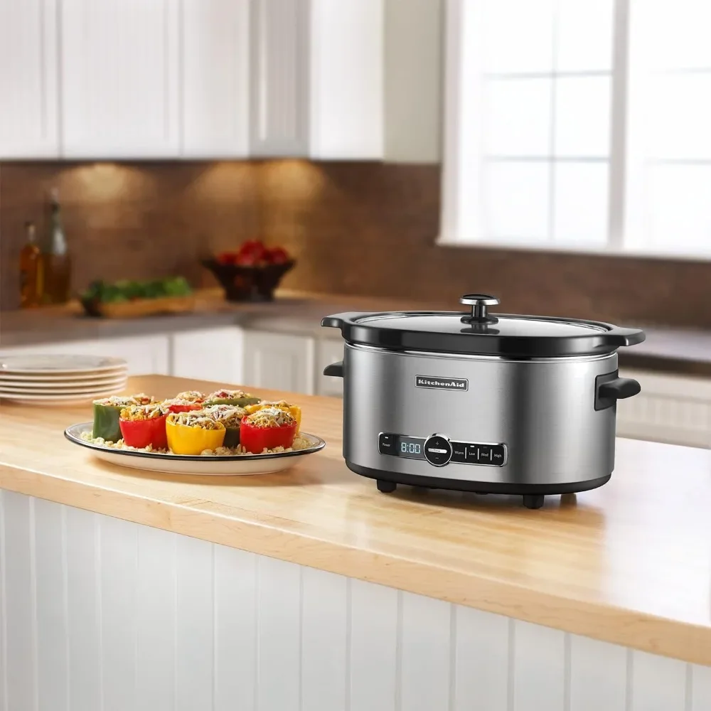 6-Qt. Slow Cooker With Standard Lid - Stainless Steel Multicooker Stew Pot Rice Cooking Appliances Kitchen Home