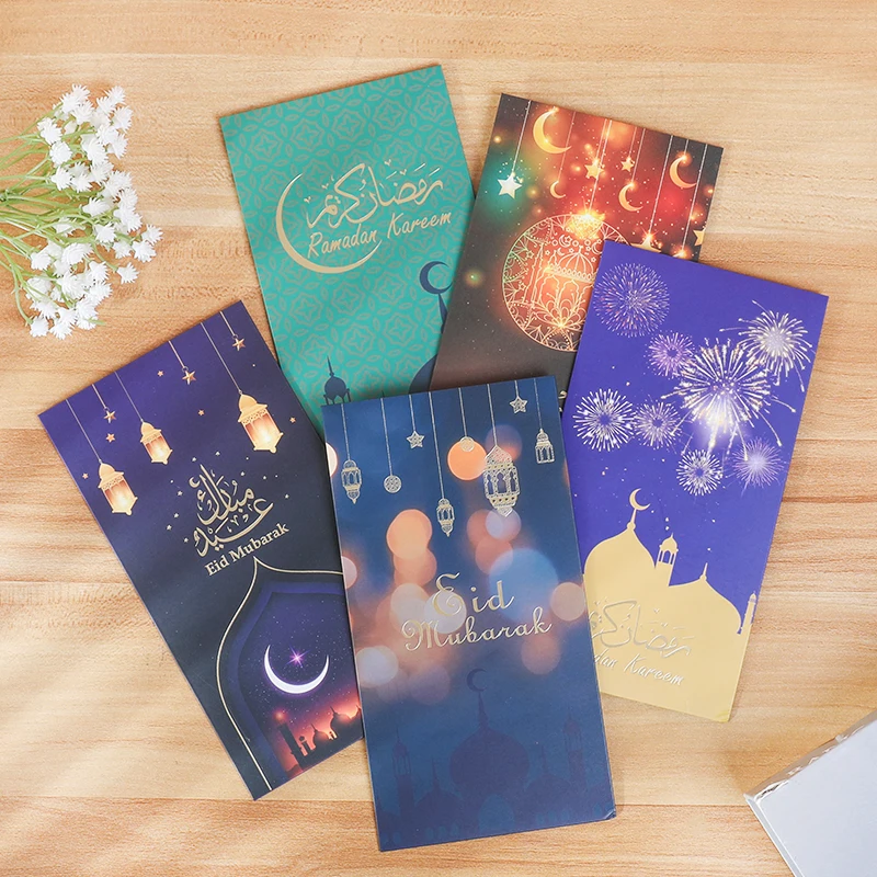 

6Pcs Eid Mubarak Cash Envelopes Gift Bags Money Card Holder Ramadan Mubarak Decor Islamic Muslim Eid Al-fitr Invitation Gifts