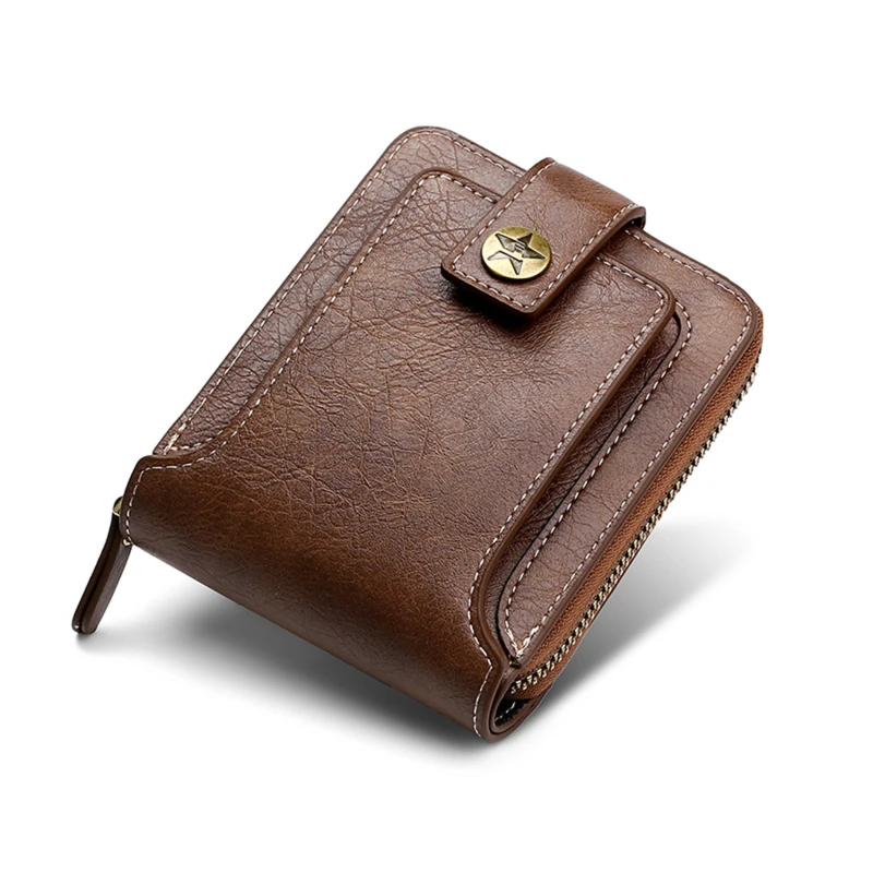 Petit portefeuille vintage en cuir PU pour homme, sac à main court, moraillon, fermeture éclair, pochette, solide