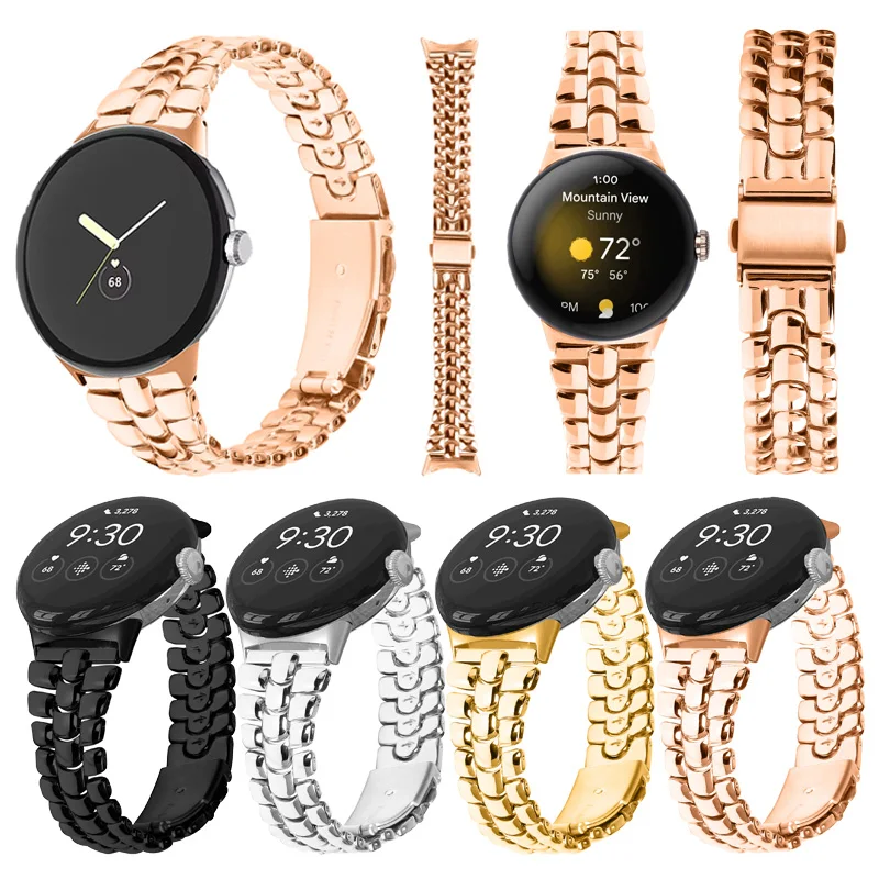 For Google Pixel Watch Straps Stainless Steel Slim Three-Beads band Women Men Watchband for Pixel Watch 2 Bracelet correa