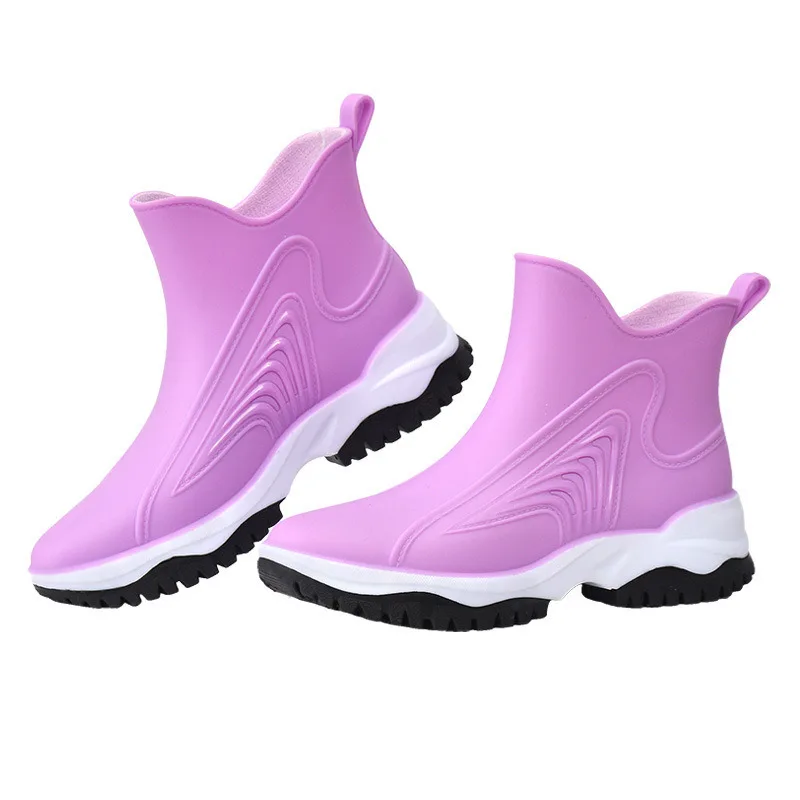 

New short tube fashion women's rain shoes outdoor work car wash buy vegetables light non-slip rubber women light water shoes