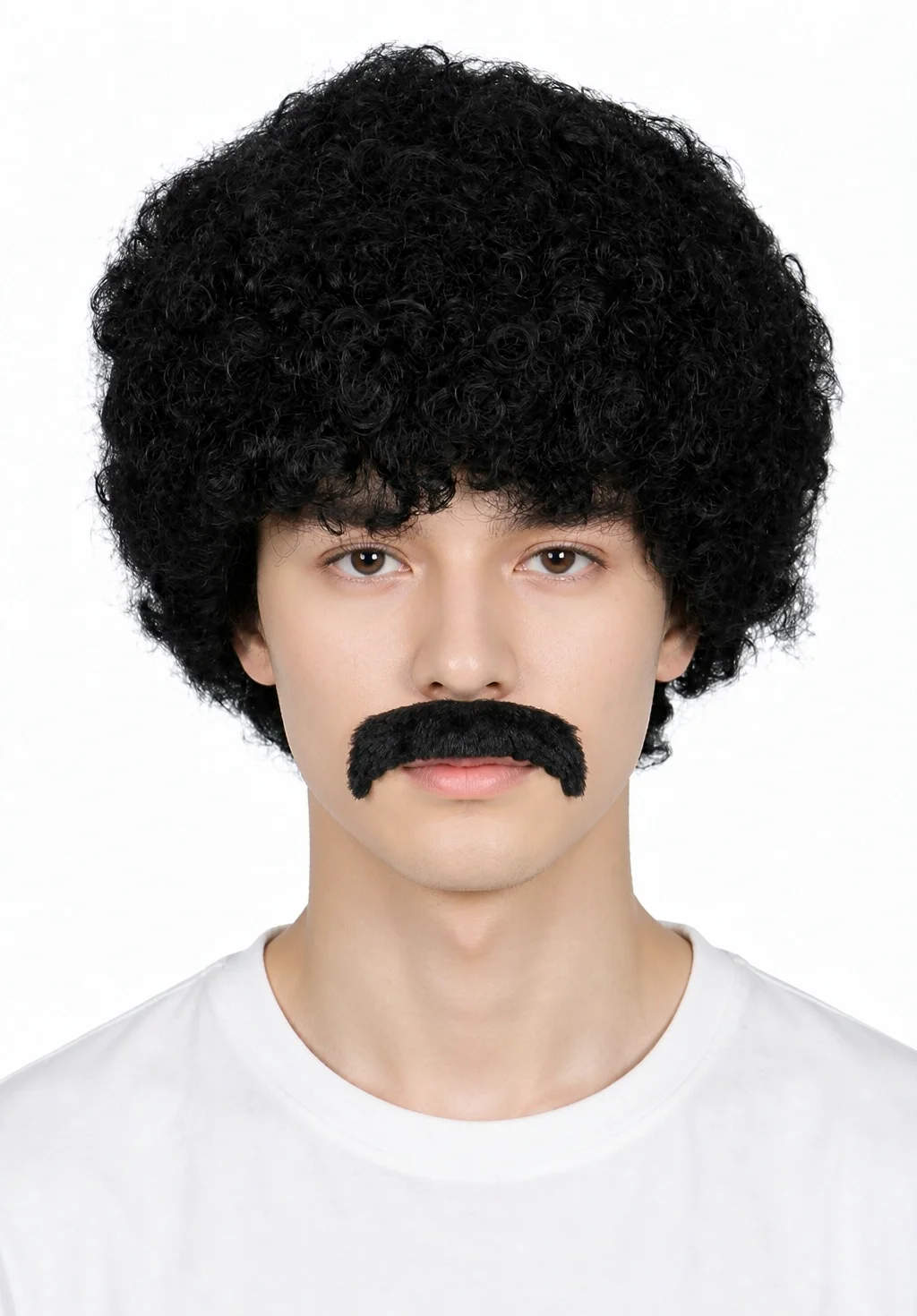 Mens 70s 80s Afro Disco Wig with Moustache Halloween Cosplay Costume