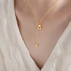 Marka New Bear Pendant Heart Necklace For Women Stainless Steel Gold Plated Chain Fashion Neck Jewelry Accessories Party Gift