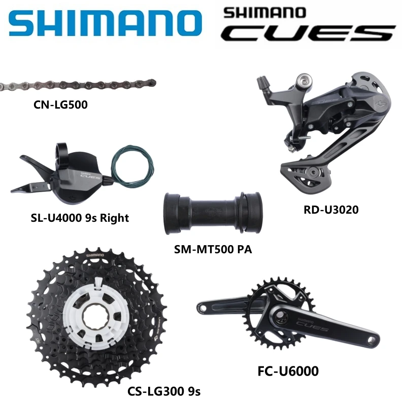 Shimano CUES U6000 1x9S Set SL U4000 9s Rechts RD U3020 LG300 11-36T 9s LG500 Kette BB MT500 PA/MT501 BSA Original MTB Fahrrad Set – Detail 2