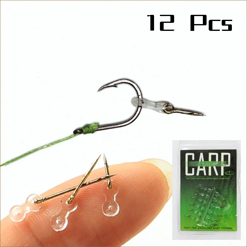 PRO BEROS 12Pcs Bait Spike Carp Fishing Hook Sting Boilies Maggot Corn Pin Hair Rigs 7/10/15mm with Rubber Carp Accessories