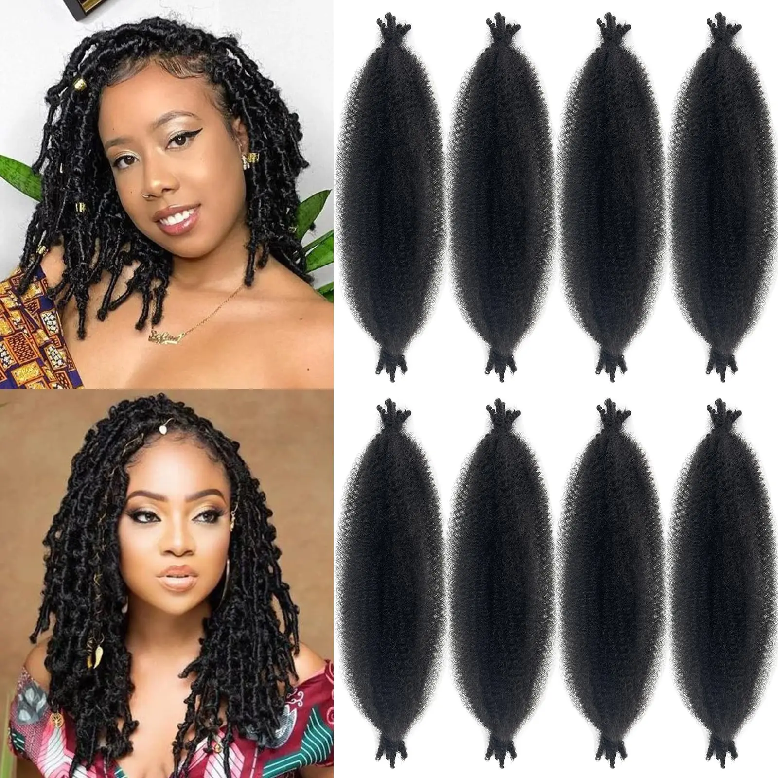 Extensão do cabelo encaracolado Afro para mulheres negras, cabelo da torção da mola, cabelo Springy, cabelo Kinky Twist