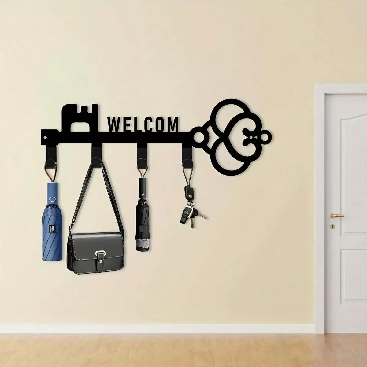 Bohemian Retro Welcome Iron Key Rack 11.81 Inch Multiple Hooks Wall Organizer Rustproof Indoor  Kitchen Office Porch Gift Decor