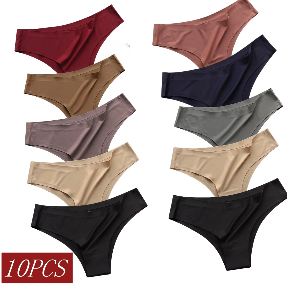 10Pcs/Set Seamless Panties Women Ice Silk Underwear Sexy Sports Briefs Low Waist Panties Female Soft Ultra-thin Lingerie