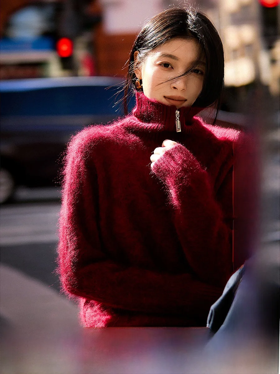 

Rose Estate Faux Fur f Open Knitted Sweater Soft Camere Brued Crt Women's Long Sve Zipper Closure Regular Length