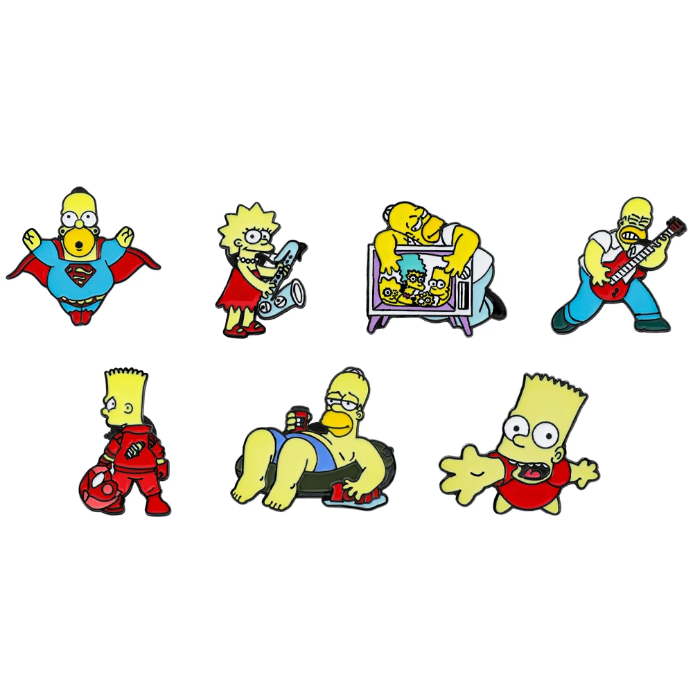 7-teiliges Cartoon Simpsons - La Película, Los Broschen-Set, Kreative Metall-Emaille-Anstecknadeln, Schmuck für Rucksack, Kleidung, Accessoires, Geschenke