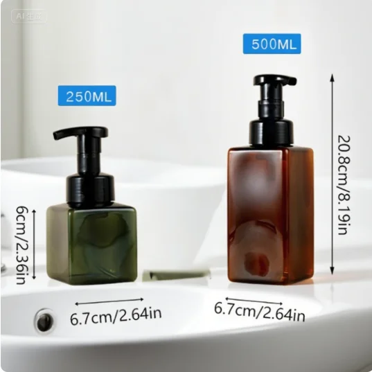 

250/500ml Cosmetic Container For Kitchen Refillable Square Mousse Foam Bottle Pump Liquid Soap Dispenser Hand Sanitizer Bottle