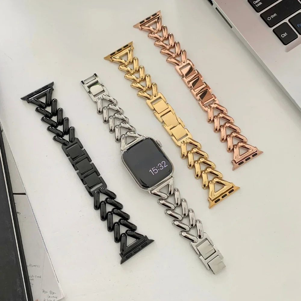 Luxury Steel Bracelet Strap For Apple Watch Band Ultra 49 42mm 40mm 44 41mm 45mm Bands For iWatch series 8 7 6 SE 5 4 3 2 Women