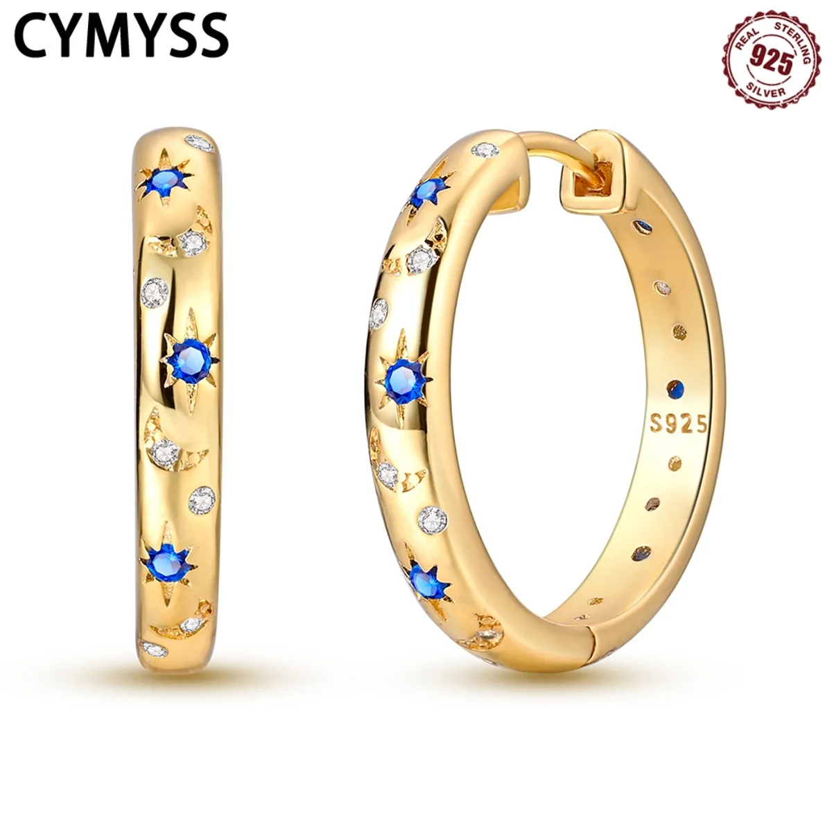 CYMYSS 2025 新 S925 スターリングシルバーゴールドジルコンスタームーン太陽イヤリング女性の婚約誕生日高級ファインジュエリーギフト