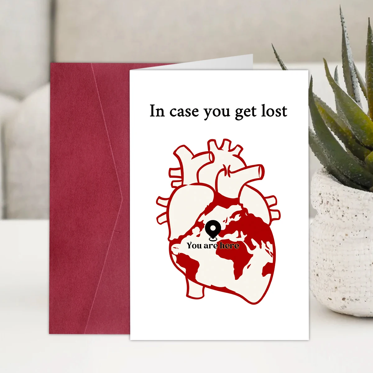 1 Stück „Im Fall You Get Lost, You Are Here“-Grußkarte mit Umschlag zum Valentinstag, Jahrestag, Hochzeit, Liebesbrief für Paare