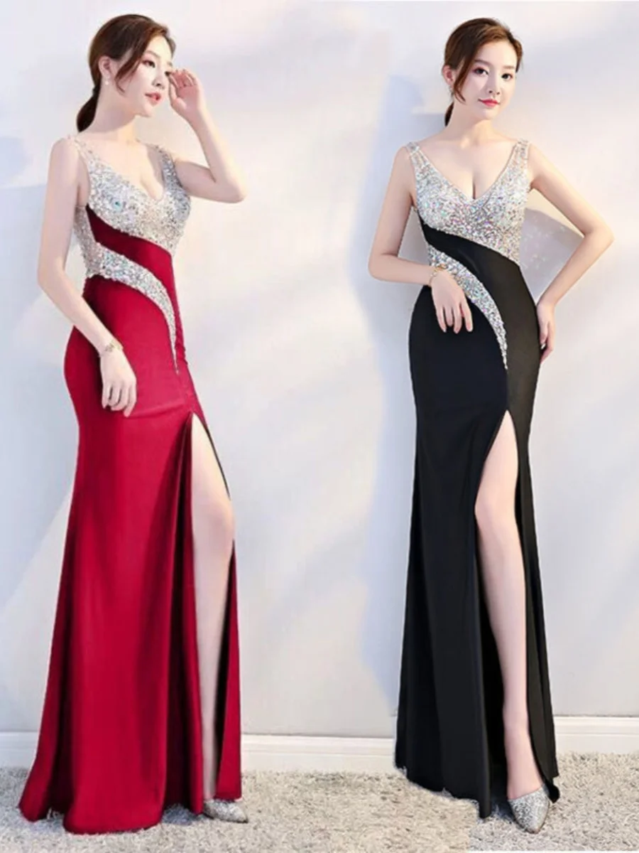 

Ele красное вечернее платье женское дизайнерское Sensation Fi Tail с разрезом длинное платье Luxury Par Dr V-neline Svel полиэстер