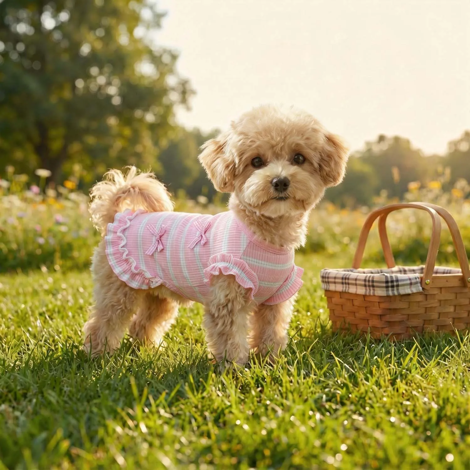 3D Mesh-Hundekostüm mit Schleifen- und Streifendekoration - mit Rüschen, Geeignet für Kleine und Mittelgroße Hunde – Detail 5